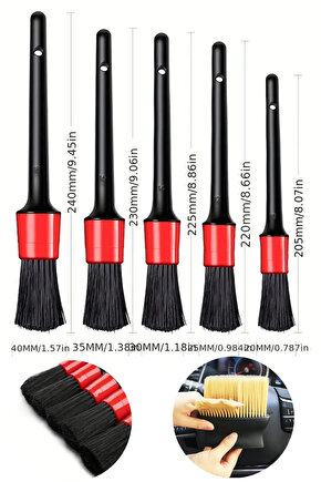 6 Parça  Oto Motor Detay Temizlik Fırçası Kırmızı Siyah Kıl Fırça