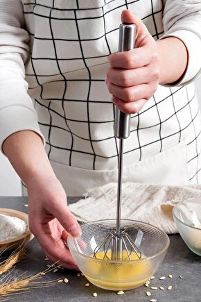 Pratik Portatif Paslanmaz Çelik Basmalı Otomatik Çırpıcı Süt Kahve Ayran Köpürtücü Manuel Mikser