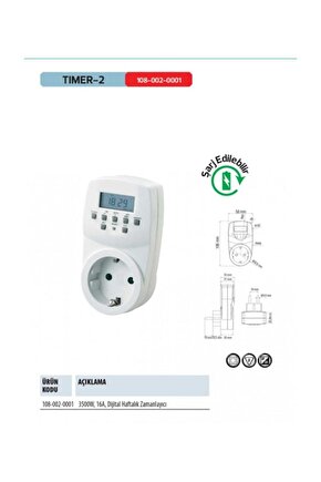 Tımer-2 Priz Tipi Dijital Zaman Saati Haftalık Zamanlama Ücretsiz Kargo