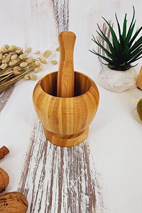 El Yapımı Ahşap Ağaç Havan Sarımsak Döveceği ( Bambu 12 lik )