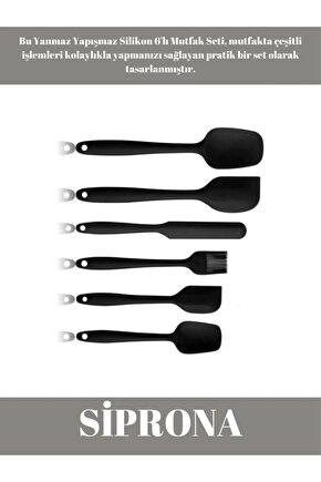 Yanmaz Yapışmaz Silikon 6lı Pasta, Yumurta Fırçası, Kaşık Bıçak, Spatula Mutfak Seti