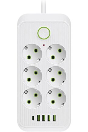 Ezg Tc-21564 6’lı 1.5 Metre Kablolu 4 Usb’li Type-c 3000w 16ah Akım Korumalı Priz (BEYAZ-6) E