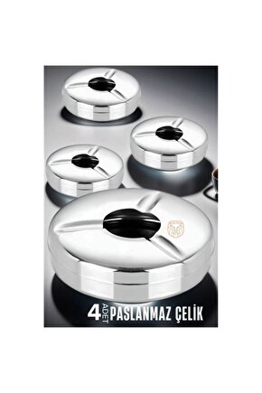 4 Adet Yuvarlak Paslanmaz Metal Kapaklı Küllük