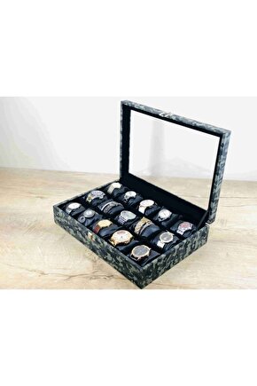 Düzenli Erkeklere 15 Kol Saati Kapasiteli Siyah Yastıklı Büyük Boy Takı Kolye Bileklik Saat Kutusu