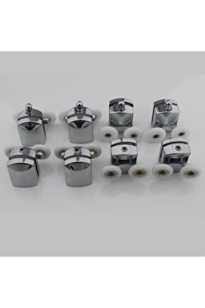 Plastik Duşakabin Tekeri Tekerleği Rulmanı 8li Set Parlak Krom 22 Mm Teker Çapı