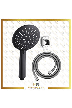 Panter 5 Fonksiyonlu Siyah Duş Başlığı + Pvc Duş Hortumu + Vakumlu Mafsal Duş Takımı