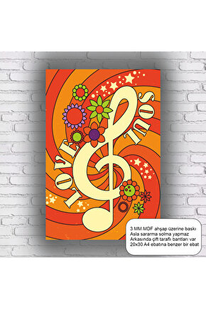 hippi tarz love soul müzik notası sol anahtarı ev dekorasyon mdf tablo retro ahşap poster