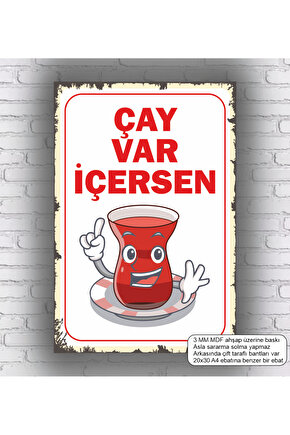 çay var içersen komik esprili sözler duvar yazıları mdf tablo retro ahşap poster