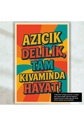 azıcık delilik eğlenceli komik esprili duvar yazıları retro ahşap poster tablo