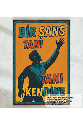 Bir Şans Tanı Kendine Kişisel Gelişim Psikoloji Motivasyon Sözleri Duvar Yazıları Retro Ahşap Poster