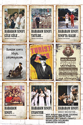 9 Parça Karışık Yazılı Ahşap Tablo Seti yeşilçam türk sinemasının unutulmaz filmleri oyuncuları