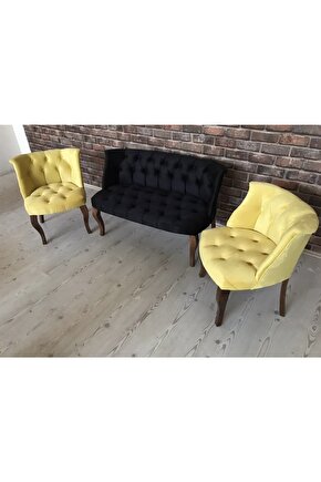 Nev Elizzan Sarı Siyah Çay Seti Koltuk Takımı