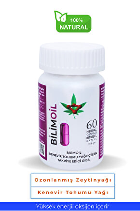 Yüksek enerjili oksijen ile kenevir tohum yağı ve zeytinyağı içeren takviye edici gıda 60 kapsül