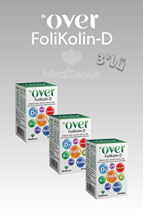Folikolin D, Folik Asit, Kolin, Zencefil, Vitamin D B6 B12, Iyot Ve Çinko, 30 Tablet 3 Kutu