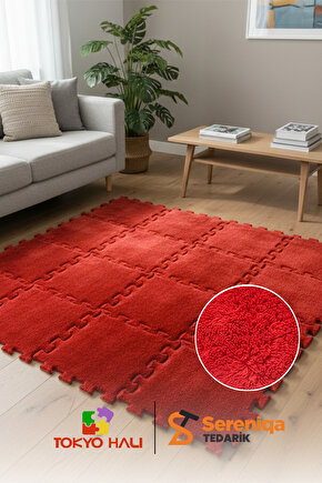 Kırmızı Peluş Puzzle Halı, Kendi Tasarımını Oluştur, Yapboz Halı, Peluş Halı