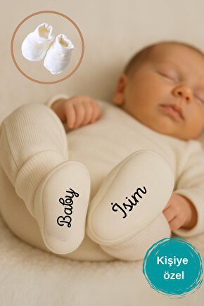 İsme Özel Bebek Yenidoğan  Patik Seti yenidoğan hediyesi