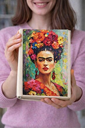 Frida Desenli Bez Kitap Kılıfı – Baskılı Kumaş Kitap Kabı, Kitap Koruyucu