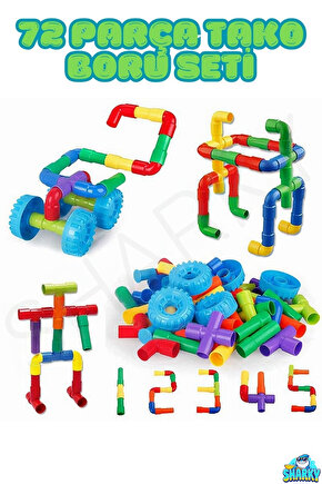 Oyuncak Tekerlekli Tako Boru Eğitici Blok Yapı Seti 72 Parça