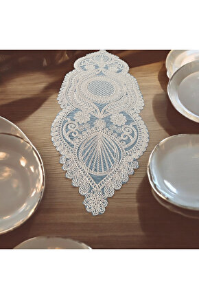 Fransız Dantel Detaylı Tek Runner, Masa Üzerine Runner, Masa Örtüsü
