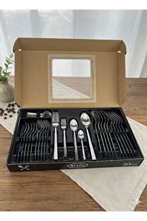 Kutulu 30 Parça 6 Kişilik Çatal Kaşık Takımı Düz Model