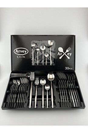 Round Yeni Nesil 30 Parça 6 Kişilik Çatal Kaşık Takımı Paslanmaz Çelik (Kutulu)