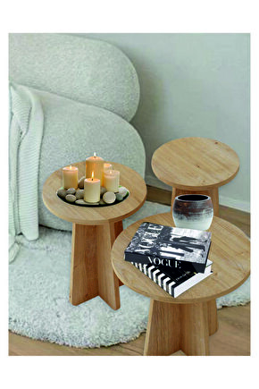 Mantar 3 Lü Zigon Sehpa Iskandinav Stili Safir Meşe