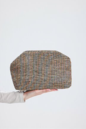 Heybes Kadın Çizgili Jüt Hasır Clutch El Çantası