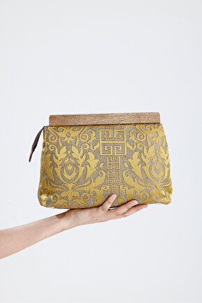 Heybes Kadın Hardal Otantik Desen Clutch Çanta