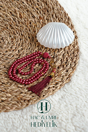 Tesbih Hediyelik | Özel Gün Davet Hediyesi | Deniz Kabuğu Kutulu 99lu İnci Tesbih Vav Süslü Püsküllü