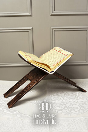 Rahle El Yapımı Masif Ahşap | Desenli Kulplu Kitap Okuma Standı | Küçük Boy Kuran Rahlesi