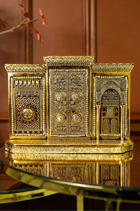 Üçlü Kabe Kapısı Minyatür Obje Ofis Yeni Iş Hediyesi Masa Üstü Dekoratif Biblo Lüks Dekor