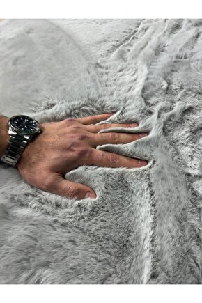 Premium Yumuşacık Tavşan Tüyü Serisi Tüy Dökmez Kaymaz Dokuma Taban Peluş Halı Gri