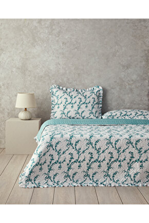 Scroll Flowers Çift Taraflı Tek Kişilik Yatak Örtüsü Takımı Yeşil