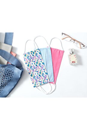 Flower Pamuk Maske 9,5x18 Cm Mavi - Pembe