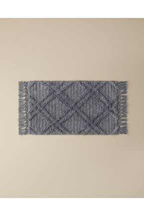 Tassel Check Pamuklu Püsküllü Banyo Paspası Gri