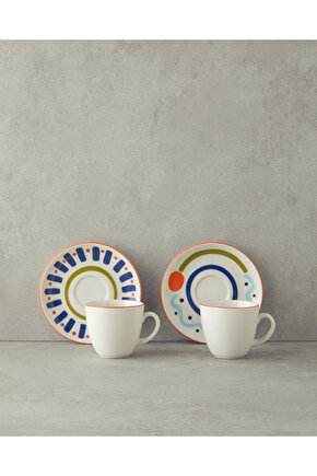 Mixed Lines Porselen Kahve Fincan Takımı Renkli