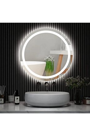 60 cm Kumlamalı Beyaz Ledli Yuvarlak Banyo Aynası Makyaj Aynası Trafolu