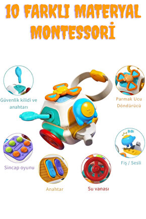 Oyuncak Montessori DuyusalEğitici Öğretici Eğlendirici 10u 1 Arada Aktivite Oyuncağı +18 Ay