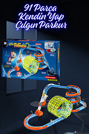 Oyuncak Şarjlı Kendin Yap Çılgın 360 Derece Neon Renkli Parkur Süper Hızlı Araba