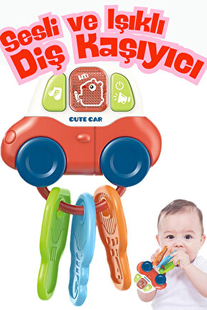 Oyuncak Sesli Işıklı Anahtarlıklı Bebek Arabası Diş Kaşıyıcılı Aktivite Oyuncağı +0 Yaş (Pil )