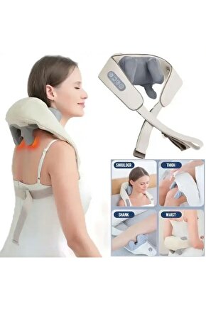 Elektrikli ısıtmalı ovmalı boyun ve sırt masaj cihazı kablosuz bej rengi