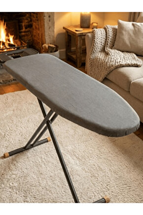 Ütü Masası Kılıfı Lastikli Keçeli Yanmaz Ütü Masası Örtüsü Bezi Gri 45x120 CM