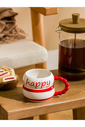 Kırmızı Baskılı Seramik Kupa