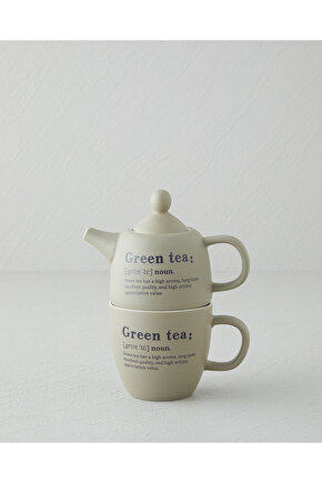 Green Tea New Bone China Demlik Seti 300 ml Yeşil