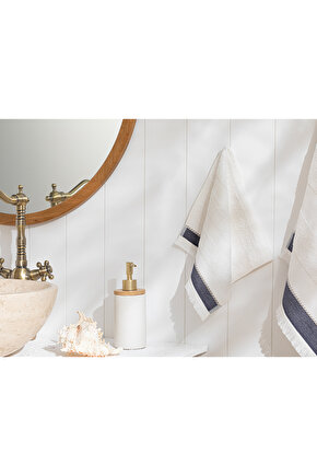 Lucina Pamuklu Saçaklı El Havlusu 30x40 Cm Ekru-lacivert