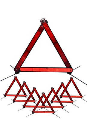 Üçgen Reflektör Seti Metal Ayaklı Katlanabilir Araç Ikaz Uyarı 8 Adet