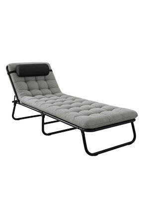 Minderli Yastıklı Kamp Yatağı Katlanır Şezlong Kampet Siyah 1630