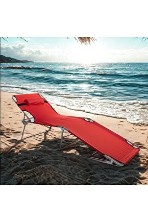 Kamp Yatağı Yastıklı Katlanır Şezlong Kampet Kırmızı 1625