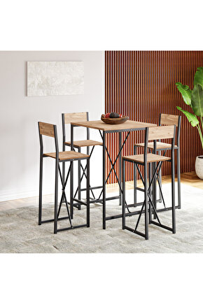 4 Kişilik Bar Masa Sandalye Seti Mutfak Yemek Masası Takımı Çam 1575