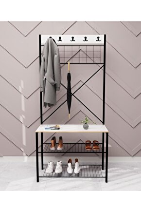 Geniş Metal Portmanto, Elbise Askılığı, Vestiyer, Ayakkabılık